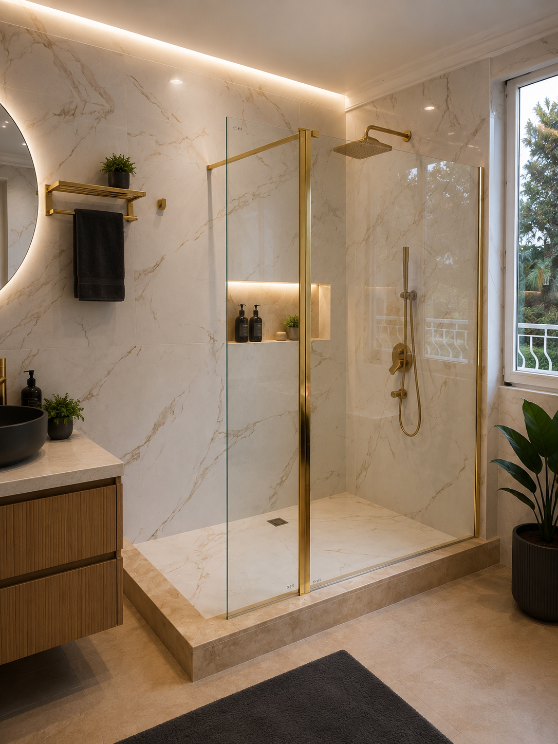 Paroi walk-in dorée Aqua Baño